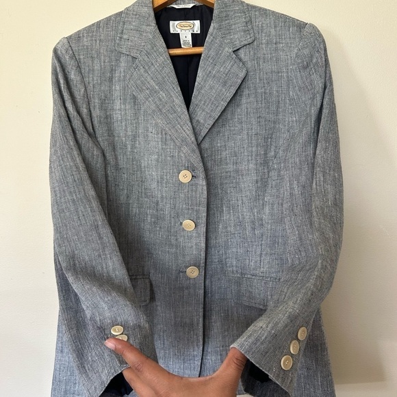 VTG Y2K TALBOTS 100% Irish LINEN Sz 8P SUMMER GRAY BLAZER JACKET Neutral office - Picture 4 of 10